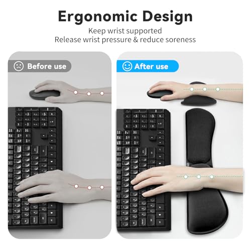 ZIBLY Ergonomisches Mauspad mit Handauflage & Tastatur Handauflage Set – Rutschfestes Mauspad aus Memory Foam für Büro Home Office Gaming