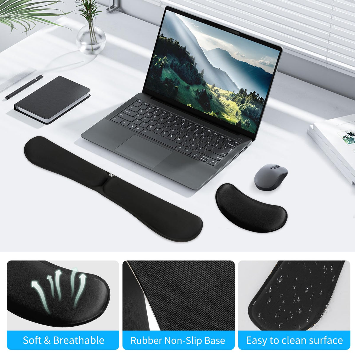 ZIBLY Ergonomisches Mauspad mit Handauflage & Tastatur Handauflage Set – Rutschfestes Mauspad aus Memory Foam für Büro Home Office Gaming