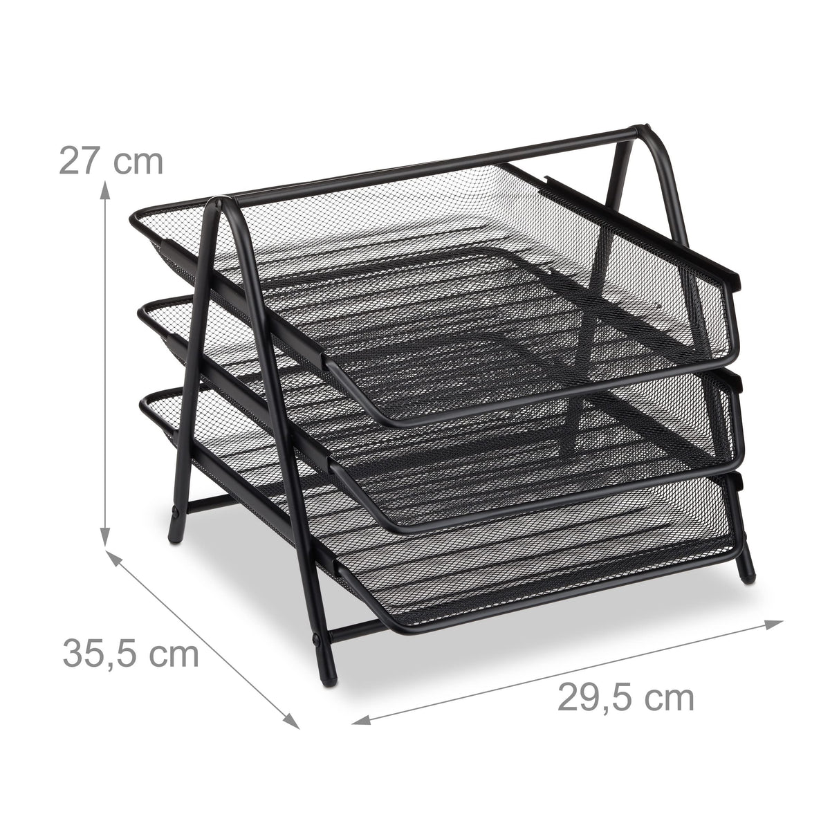 Relaxdays Dokumentenablage aus Metall, Briefablage 3 Fächer, Mesh Design Schreibtischablage für A4 Dokument, schwarz, 35.5 x 29.5 x 27 cm