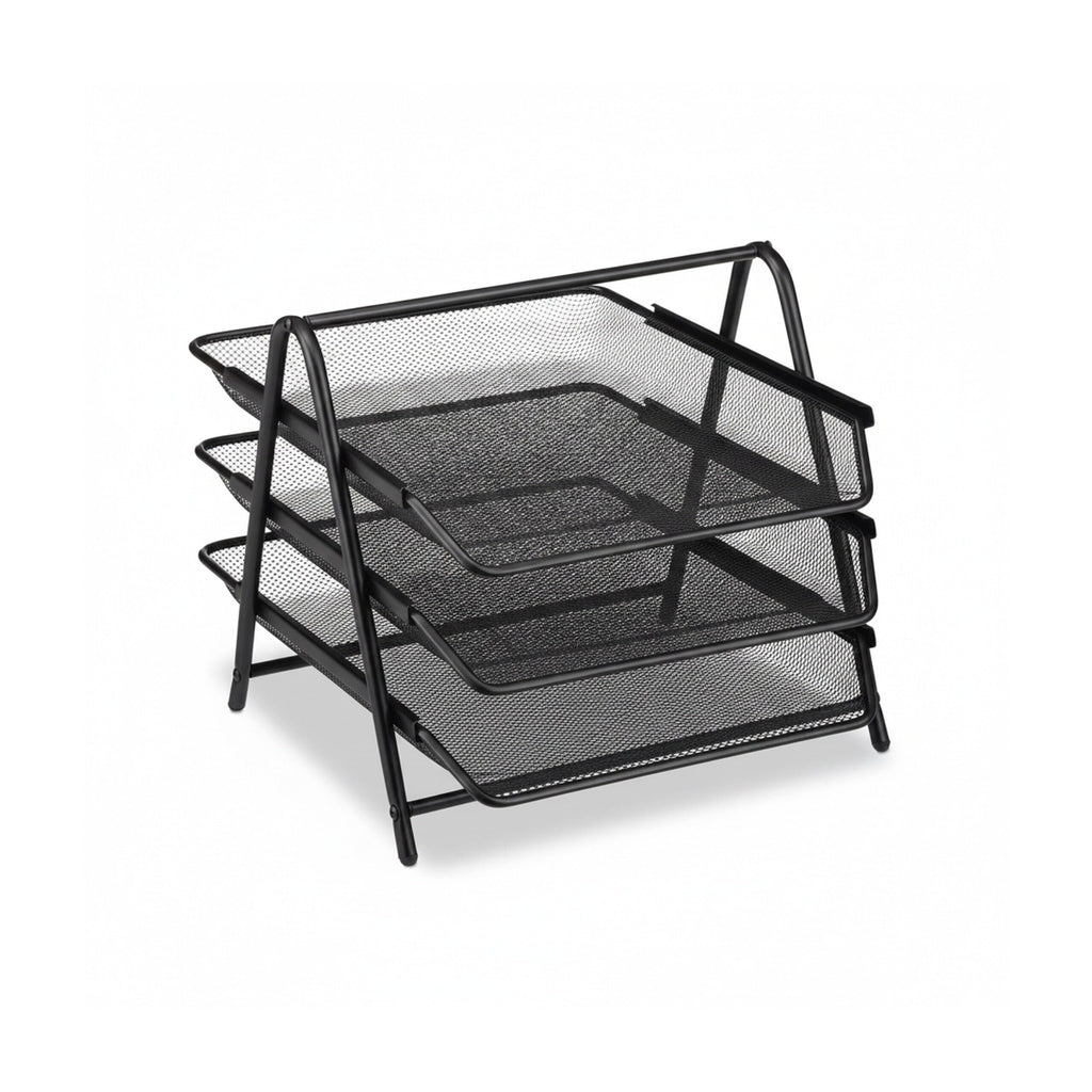 Relaxdays Dokumentenablage aus Metall, Briefablage 3 Fächer, Mesh Design Schreibtischablage für A4 Dokument, schwarz, 35.5 x 29.5 x 27 cm