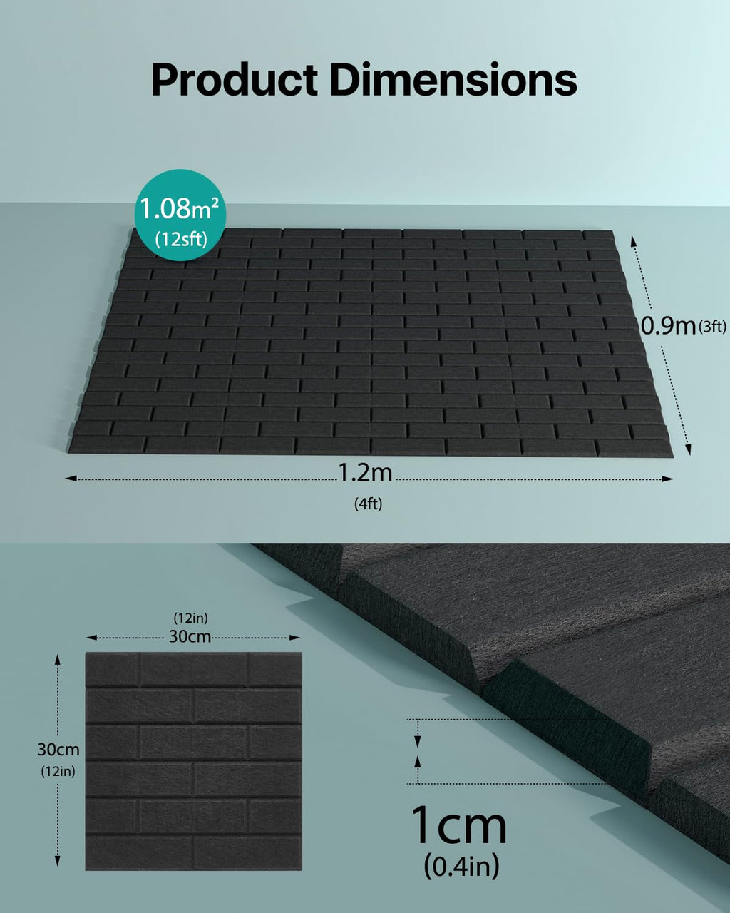 Soundsbay Akustikpaneele Selbstklebend 12 Stück Schwarz 30x30x0.9cm