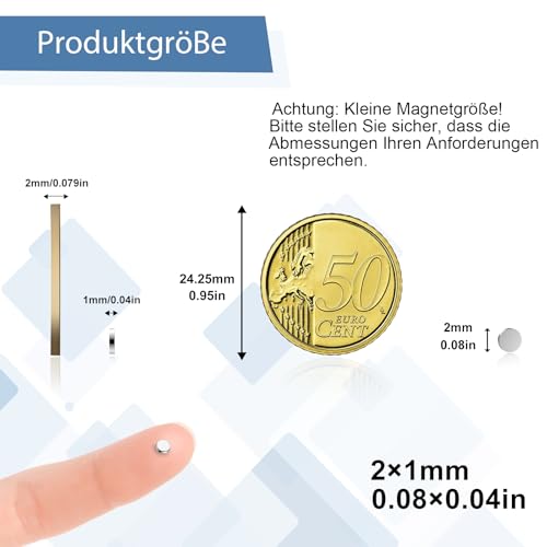 100 Stück Mini Starke Magnete, 2×1mm Kühlschrankmagnete, Kleine Neodym Magnete für Pinnwände, Kühlschränke, Handwerk, Büro, Küche