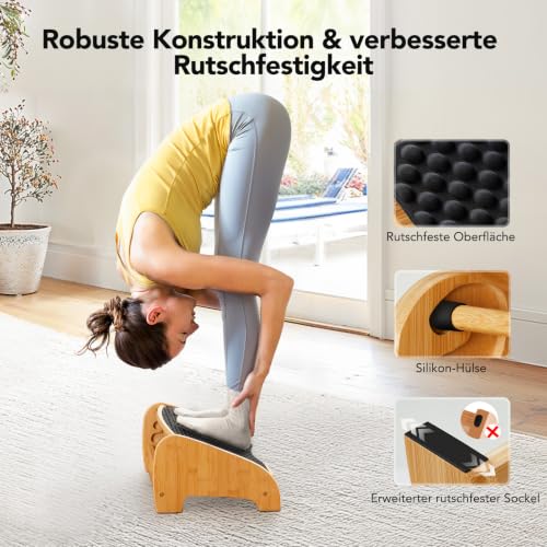 HUANUO Bambus Fußstütze Schreibtisch, ergonomisch mit 4 Höhen & verstellbaren Winkeln, Kieselstein-Massagefläche, rutschfest Fußstütze unterm Schreibtisch, Verbesserung der Arbeitshaltung, Haus & Büro
