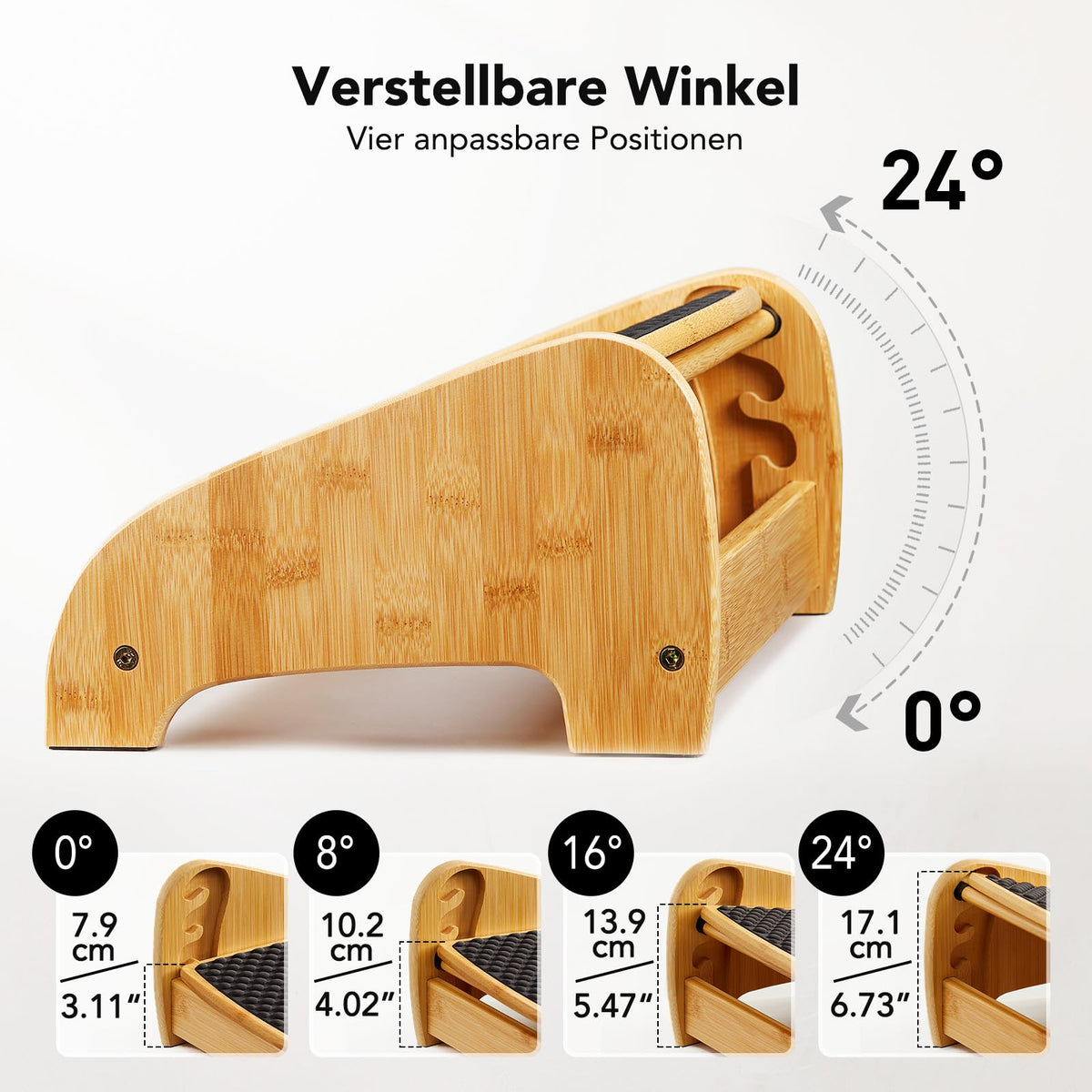 HUANUO Bambus Fußstütze Schreibtisch, ergonomisch mit 4 Höhen & verstellbaren Winkeln, Kieselstein-Massagefläche, rutschfest Fußstütze unterm Schreibtisch, Verbesserung der Arbeitshaltung, Haus & Büro