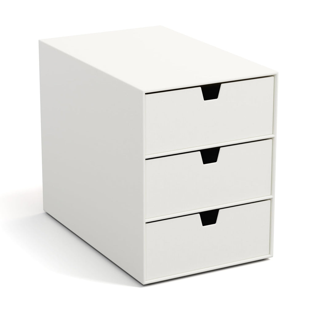 BIGSO INGRID Schubladenbox für Dokumente und Bürobedarf – Schreibtisch Organizer mit 3 Schubladen – Ablagesystem aus Faserplatte und Papier in Leinenoptik - Weiß