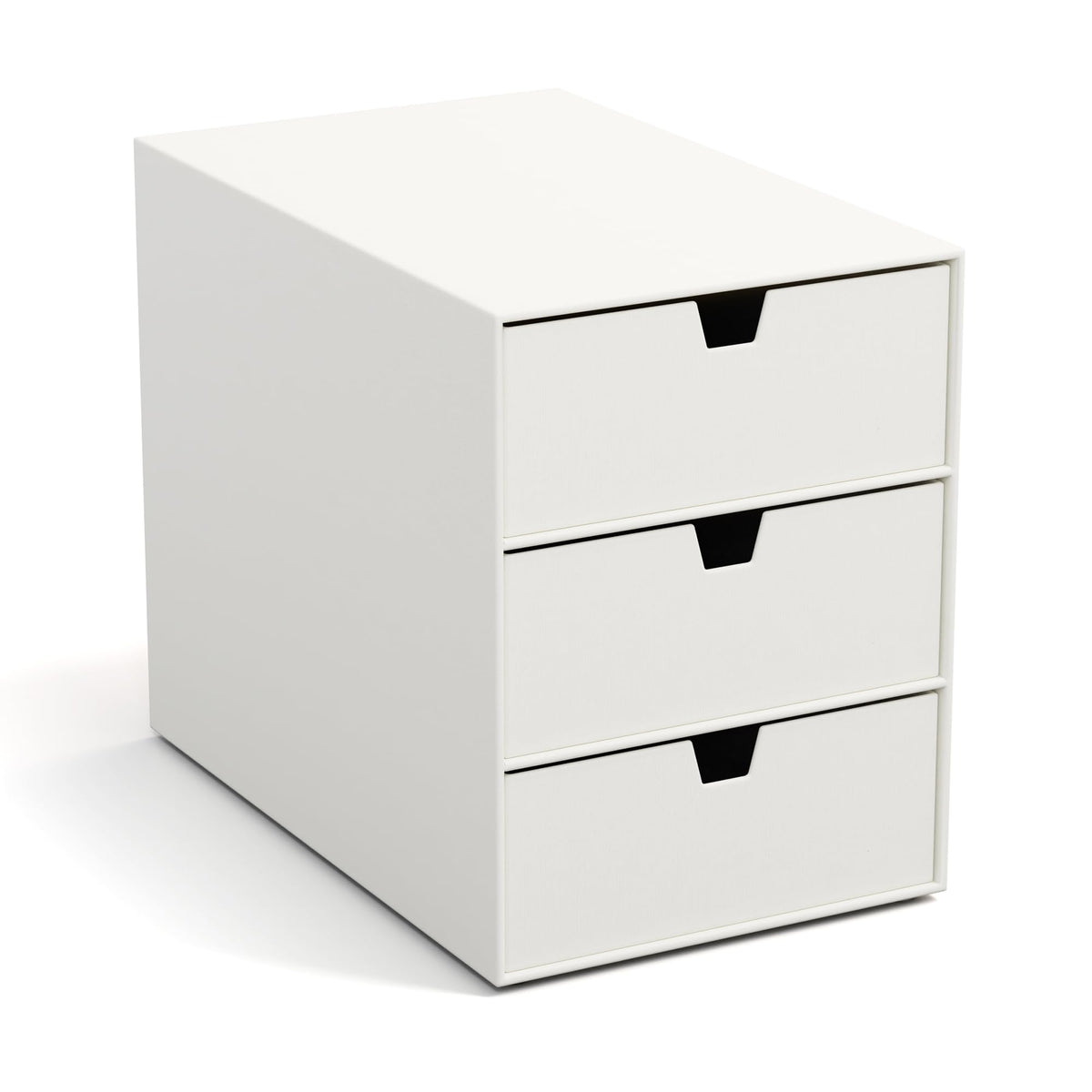 BIGSO INGRID Schubladenbox für Dokumente und Bürobedarf – Schreibtisch Organizer mit 3 Schubladen – Ablagesystem aus Faserplatte und Papier in Leinenoptik - Weiß