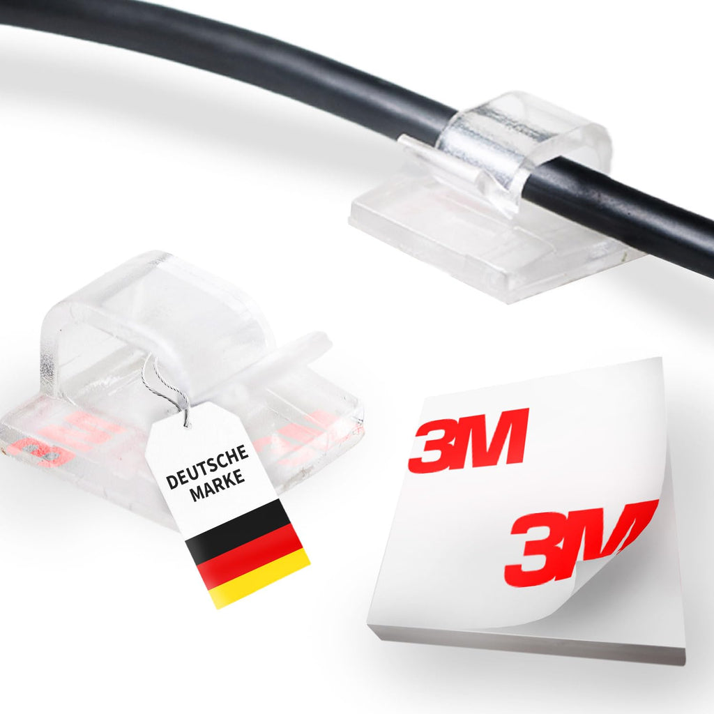 Kabelhalter selbstklebend, starker Kleber, 50 Stück, Indoor & Outdoor - Kabelclips für Kabelmanagement - Kabelklemmen & Kabelorganisator an allen Möbeln - Kabelbefestigung Lichterkette(transparent)