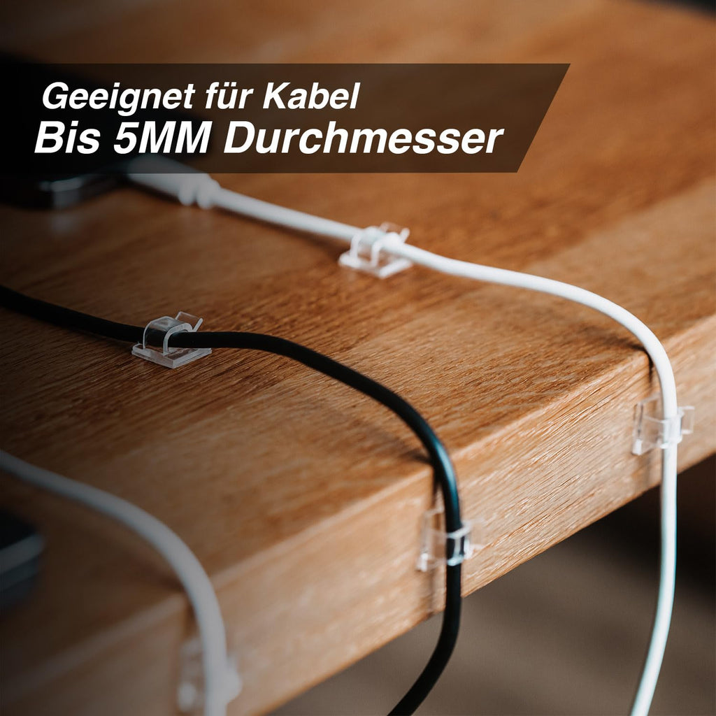 Kabelhalter selbstklebend, starker Kleber, 50 Stück, Indoor & Outdoor - Kabelclips für Kabelmanagement - Kabelklemmen & Kabelorganisator an allen Möbeln - Kabelbefestigung Lichterkette(transparent)
