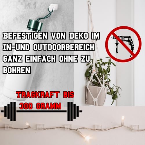 Kabelhalter selbstklebend, starker Kleber, 50 Stück, Indoor & Outdoor - Kabelclips für Kabelmanagement - Kabelklemmen & Kabelorganisator an allen Möbeln - Kabelbefestigung Lichterkette(transparent)