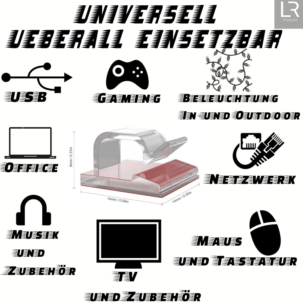 Kabelhalter selbstklebend, starker Kleber, 50 Stück, Indoor & Outdoor - Kabelclips für Kabelmanagement - Kabelklemmen & Kabelorganisator an allen Möbeln - Kabelbefestigung Lichterkette(transparent)