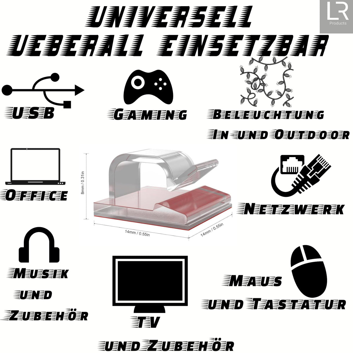 Kabelhalter selbstklebend, starker Kleber, 50 Stück, Indoor & Outdoor - Kabelclips für Kabelmanagement - Kabelklemmen & Kabelorganisator an allen Möbeln - Kabelbefestigung Lichterkette(transparent)
