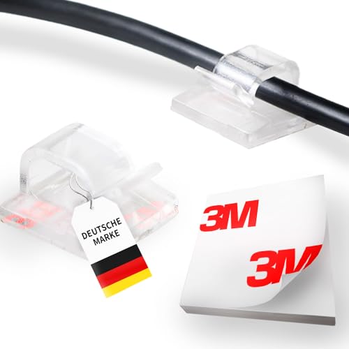 Kabelhalter selbstklebend, starker Kleber, 50 Stück, Indoor & Outdoor - Kabelclips für Kabelmanagement - Kabelklemmen & Kabelorganisator an allen Möbeln - Kabelbefestigung Lichterkette(transparent)