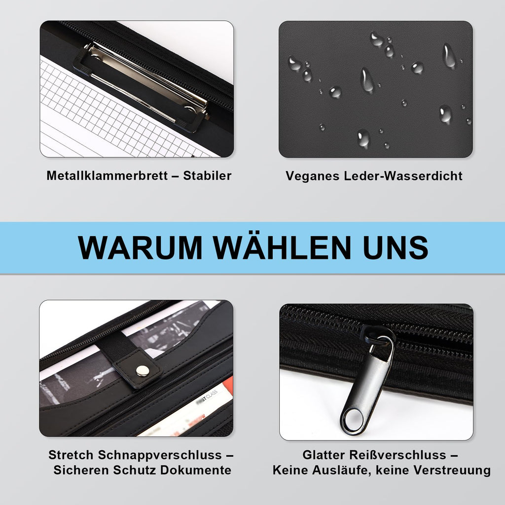 Leathario Schreibmappe A4 mit 5er Register DIN A4，Konferenzmappe mit 4 Ringbuch，Dokumentenmappe mit Reißverschluss, Klemmbrett,Blumenmuster,Ordner für Meeting, Business,Mappe für Schule, Uni