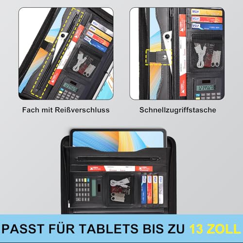 Leathario Schreibmappe A4 mit 5er Register DIN A4，Konferenzmappe mit 4 Ringbuch，Dokumentenmappe mit Reißverschluss, Klemmbrett,Blumenmuster,Ordner für Meeting, Business,Mappe für Schule, Uni