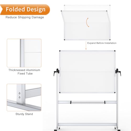 VIZ-PRO Mobiles Whiteboard mit Ständer 120 x 90 cm, Doppelseitig Magnetisch