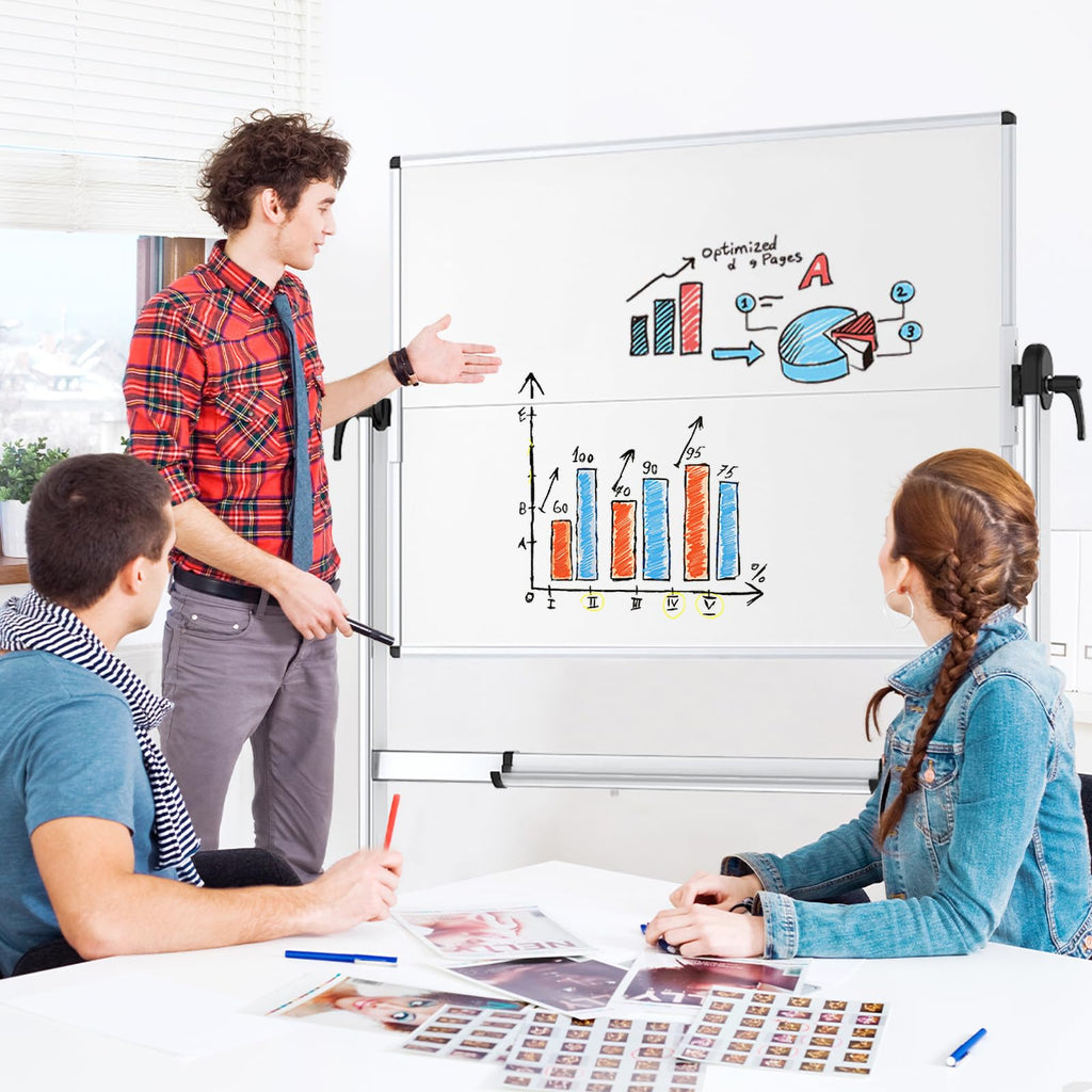 VIZ-PRO Mobiles Whiteboard mit Ständer 120 x 90 cm, Doppelseitig Magnetisch