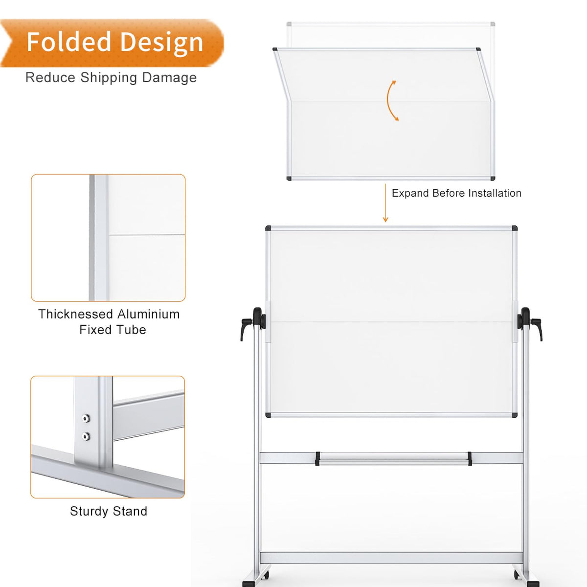 VIZ-PRO Mobiles Whiteboard mit Ständer 120 x 90 cm, Doppelseitig Magnetisch
