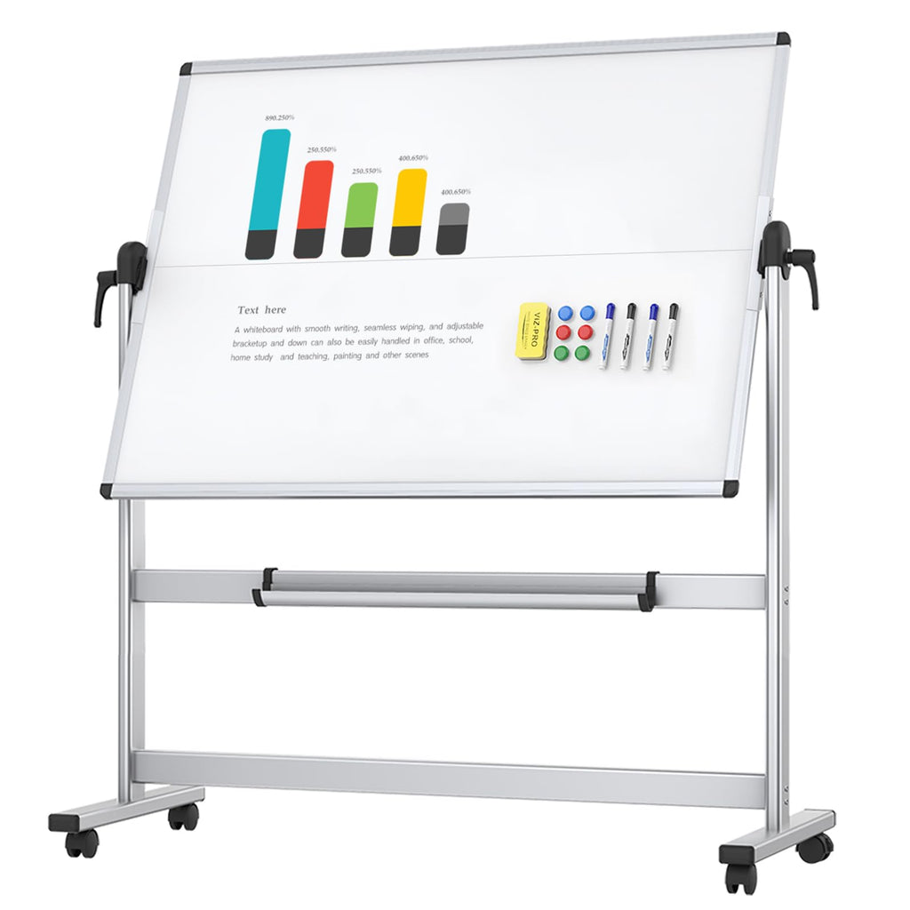 VIZ-PRO Mobiles Whiteboard mit Ständer 120 x 90 cm, Doppelseitig Magnetisch