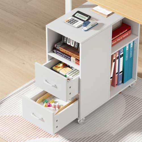 HOCSOK Rollcontainer Schreibtisch mit Verstellbarer Einlegeboden, Weiß