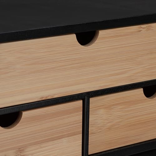 Relaxdays Schreibtisch Organizer, 3 Schubladen, Bambus & MDF, Schreibtischbutler Büro, HBT: 13,5x33x21 cm, Natur/schwarz