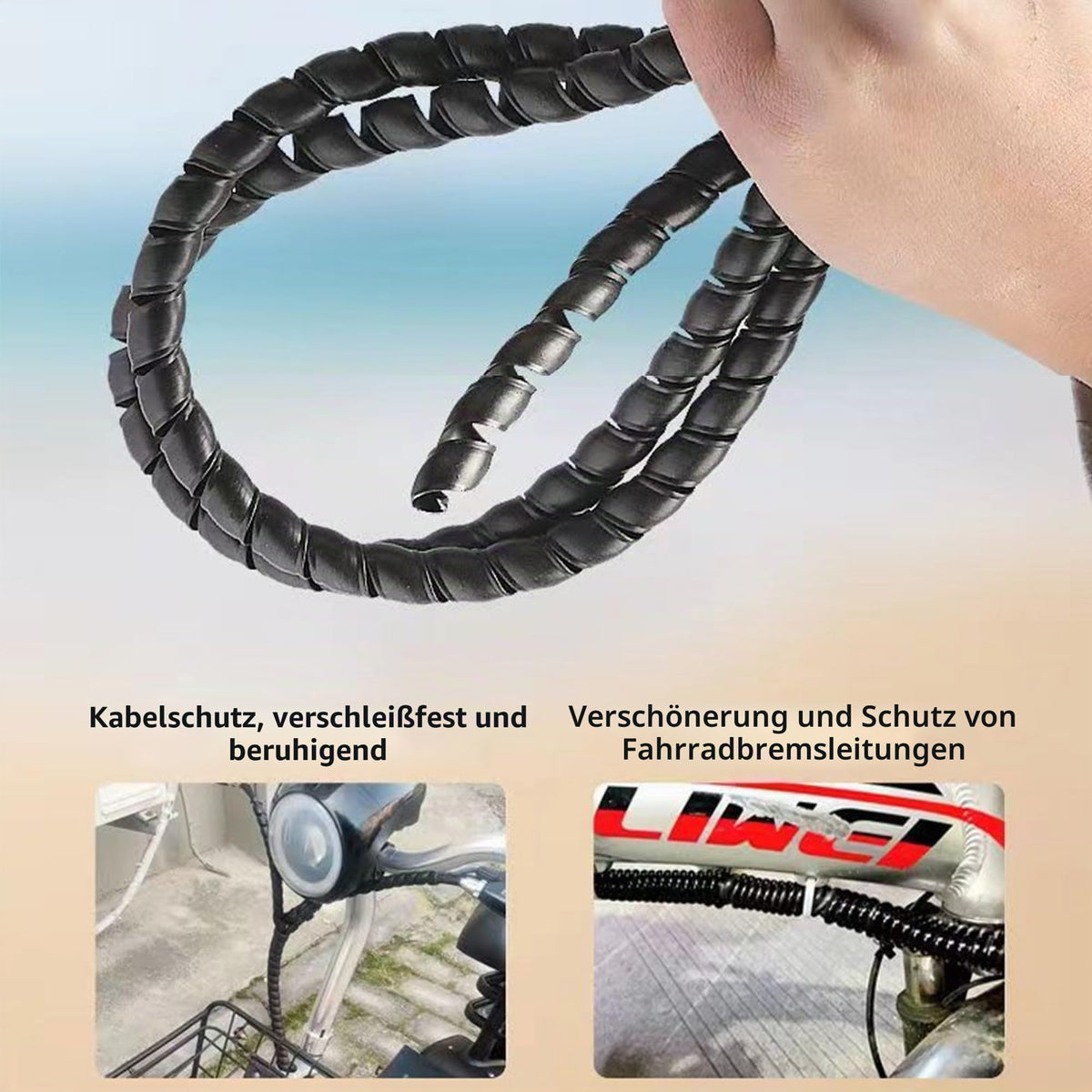 2 Stück 96cm Scooter Kabelschutz, Spiralschutz FahrradSpiral, Kabelschlauch Kabelschlauch Kabelspirale Kabelschutzschlauch Flexibler Spiralschlauch Kabelorganisation E-Scooter Zubehör (Schwarz)