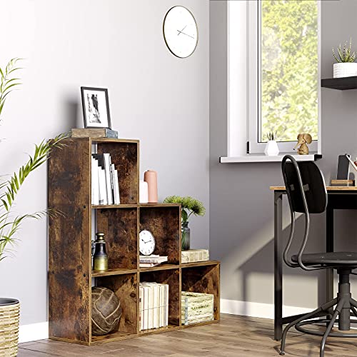 VASAGLE Custos Kollektion - Treppenregal, Bücherregal, Stufenregal, Standregal, mit 6 Würfeln, Leiterregal, Raumteiler, Würfelregal, freistehend, Büro Wohnzimmer Schlafzimmer, vintagebraun LBC63BX