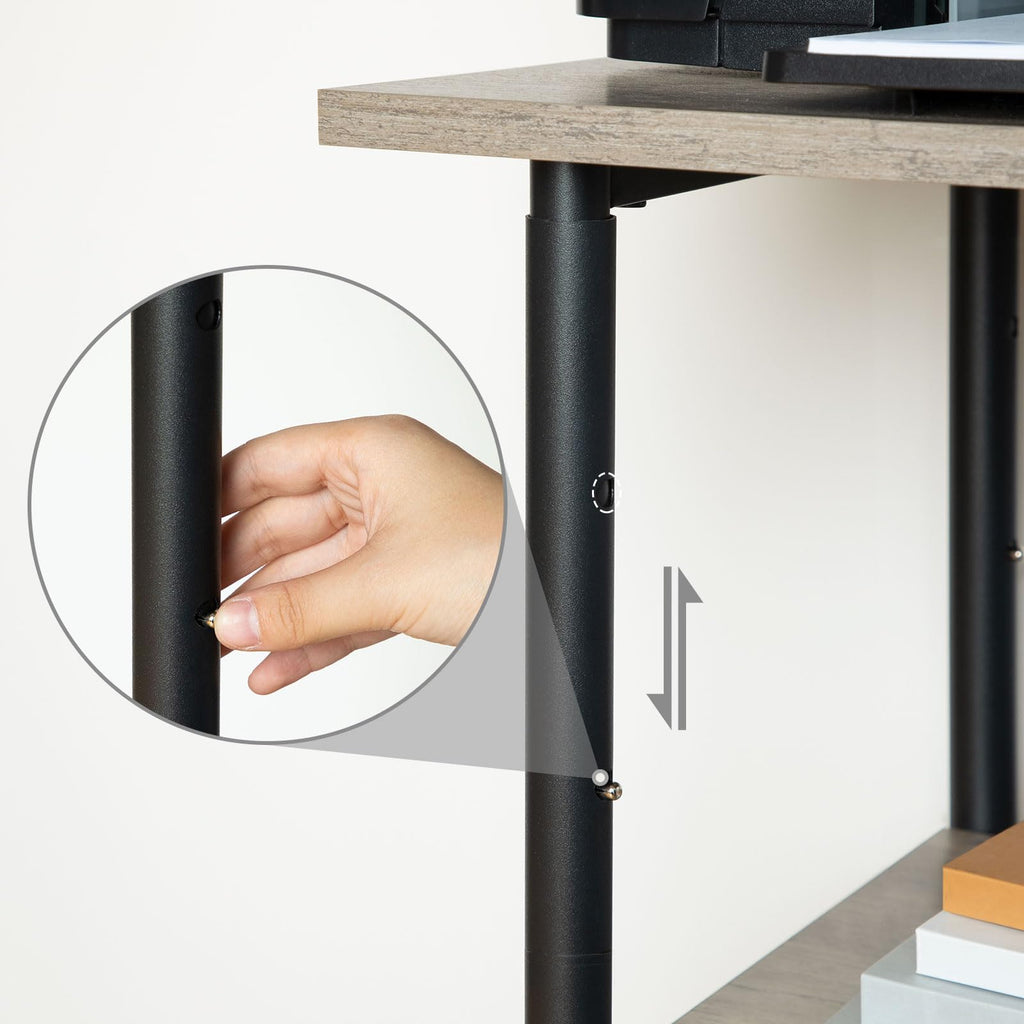 HOOBRO Druckertisch, Druckerwagen mit arretierbaren Rädern, Druckerständer rollbar mit 3 Ebenen, höhenverstellbar, leicht zu montieren, 48,5 x 40 x 67 cm, für Büro, Greige-Schwarz EBG03PS01G1