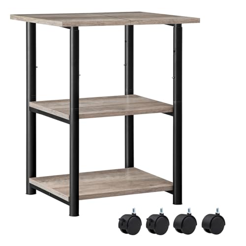 HOOBRO Druckertisch, Druckerwagen mit arretierbaren Rädern, Druckerständer rollbar mit 3 Ebenen, höhenverstellbar, leicht zu montieren, 48,5 x 40 x 67 cm, für Büro, Greige-Schwarz EBG03PS01G1