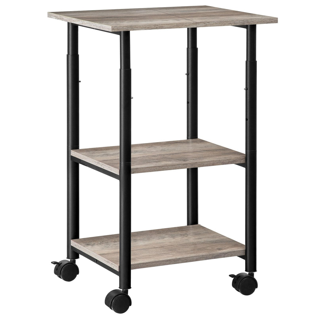 HOOBRO Druckertisch, Druckerwagen mit arretierbaren Rädern, Druckerständer rollbar mit 3 Ebenen, höhenverstellbar, leicht zu montieren, 48,5 x 40 x 67 cm, für Büro, Greige-Schwarz EBG03PS01G1