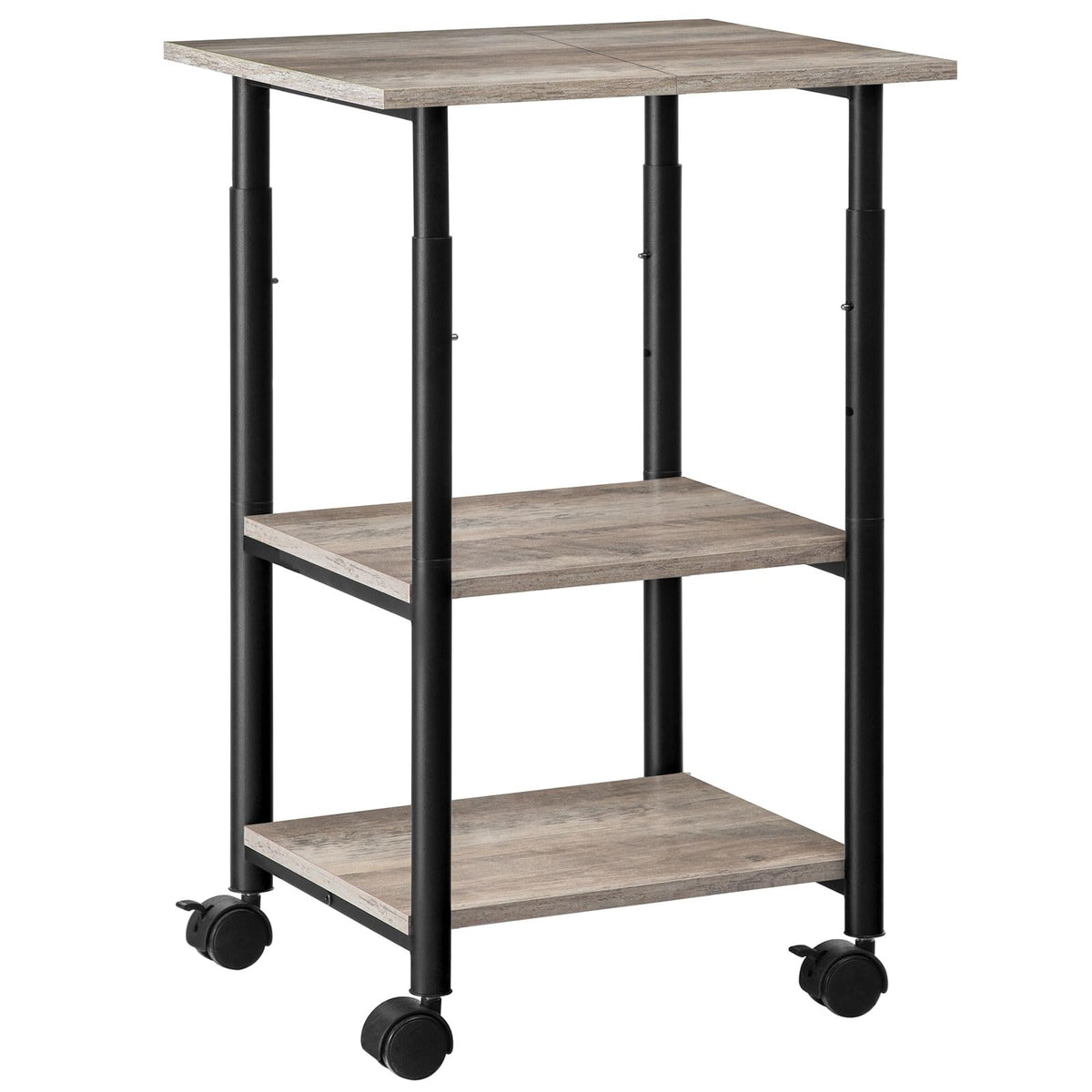 HOOBRO Druckertisch, Druckerwagen mit arretierbaren Rädern, Druckerständer rollbar mit 3 Ebenen, höhenverstellbar, leicht zu montieren, 48,5 x 40 x 67 cm, für Büro, Greige-Schwarz EBG03PS01G1