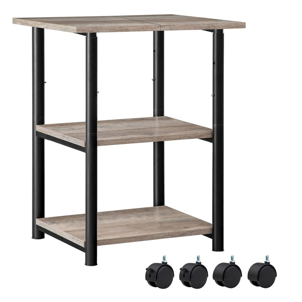 HOOBRO Druckertisch, Druckerwagen mit arretierbaren Rädern, Druckerständer rollbar mit 3 Ebenen, höhenverstellbar, leicht zu montieren, 48,5 x 40 x 67 cm, für Büro, Greige-Schwarz EBG03PS01G1