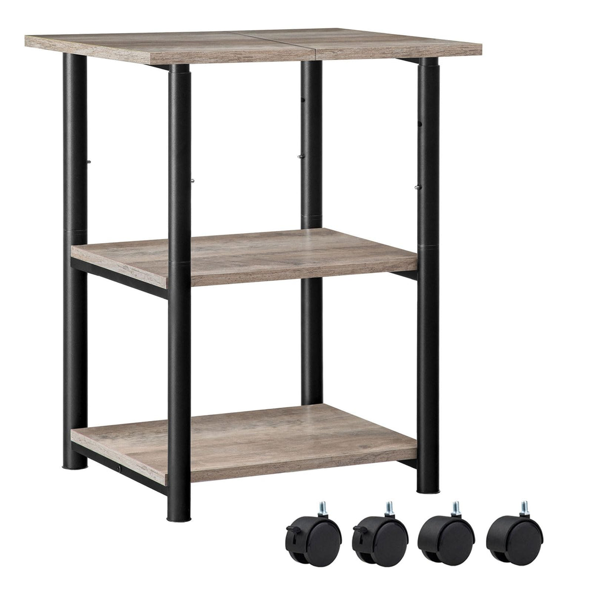 HOOBRO Druckertisch, Druckerwagen mit arretierbaren Rädern, Druckerständer rollbar mit 3 Ebenen, höhenverstellbar, leicht zu montieren, 48,5 x 40 x 67 cm, für Büro, Greige-Schwarz EBG03PS01G1