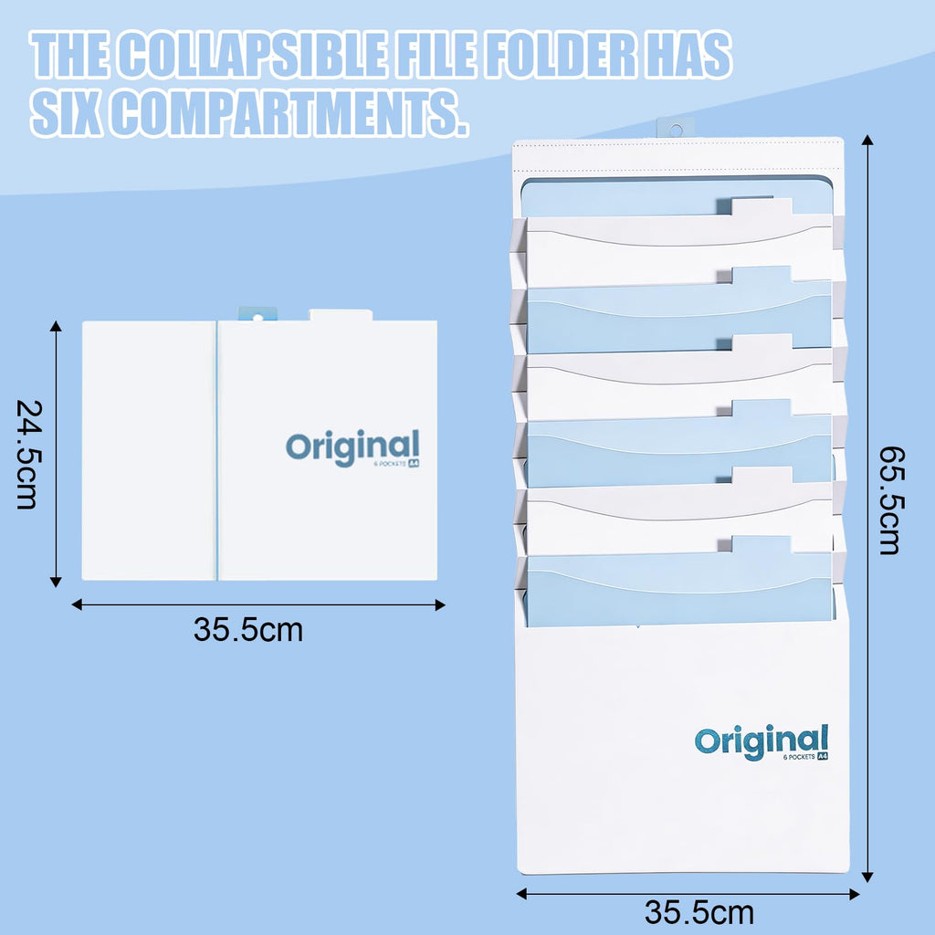 Zeitschriftenhalter Wand,A4 Wandorganizer Hängend mit 6 Hängetaschen,Magazinhalter Wand Tragbarer und Faltbarer für Schulunterlagen,Briefe,Bücher,Zeitungen und Korrespondenz (Blau)