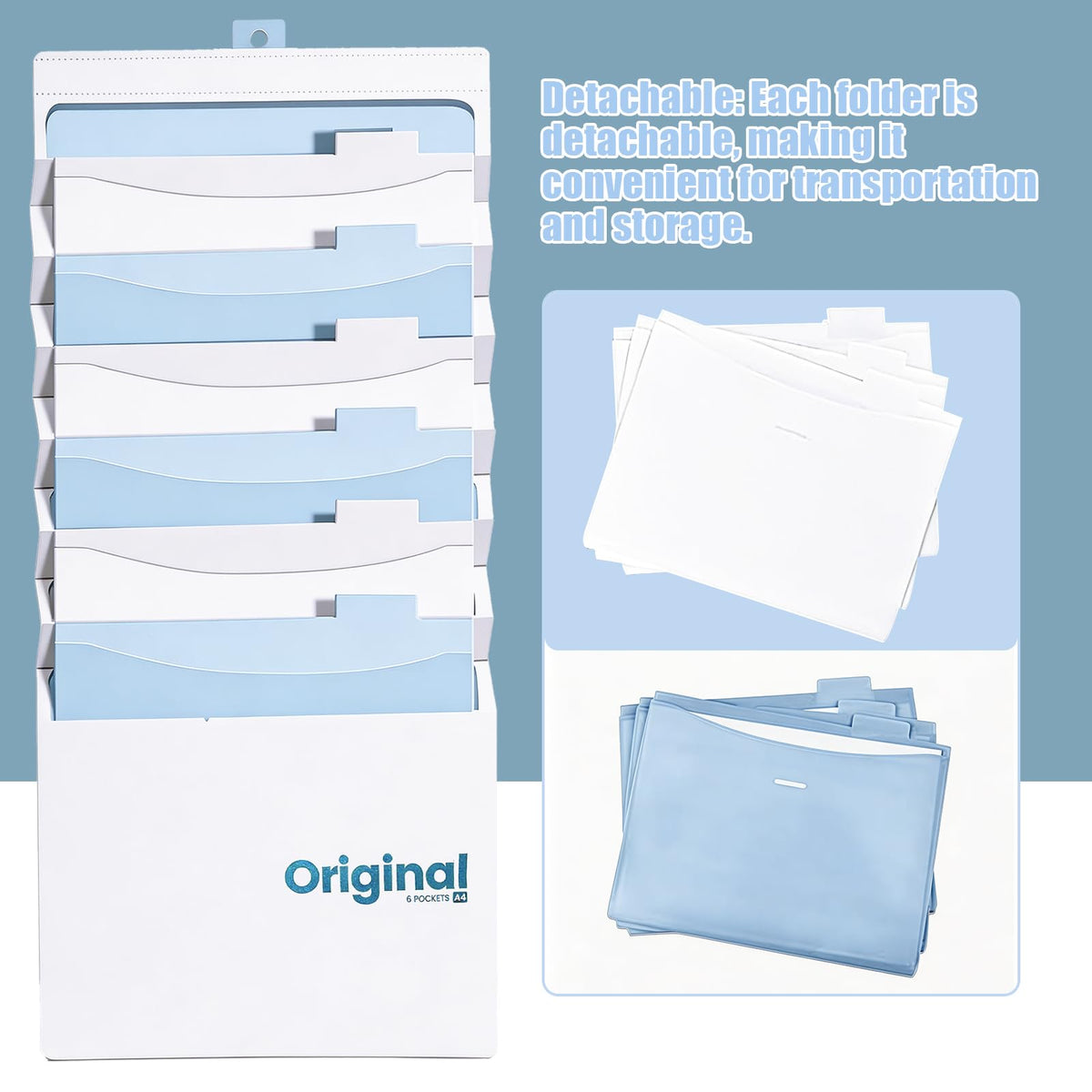 Zeitschriftenhalter Wand,A4 Wandorganizer Hängend mit 6 Hängetaschen,Magazinhalter Wand Tragbarer und Faltbarer für Schulunterlagen,Briefe,Bücher,Zeitungen und Korrespondenz (Blau)