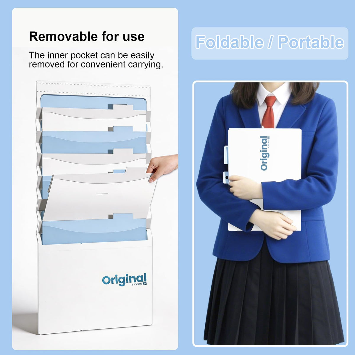 Zeitschriftenhalter Wand,A4 Wandorganizer Hängend mit 6 Hängetaschen,Magazinhalter Wand Tragbarer und Faltbarer für Schulunterlagen,Briefe,Bücher,Zeitungen und Korrespondenz (Blau)