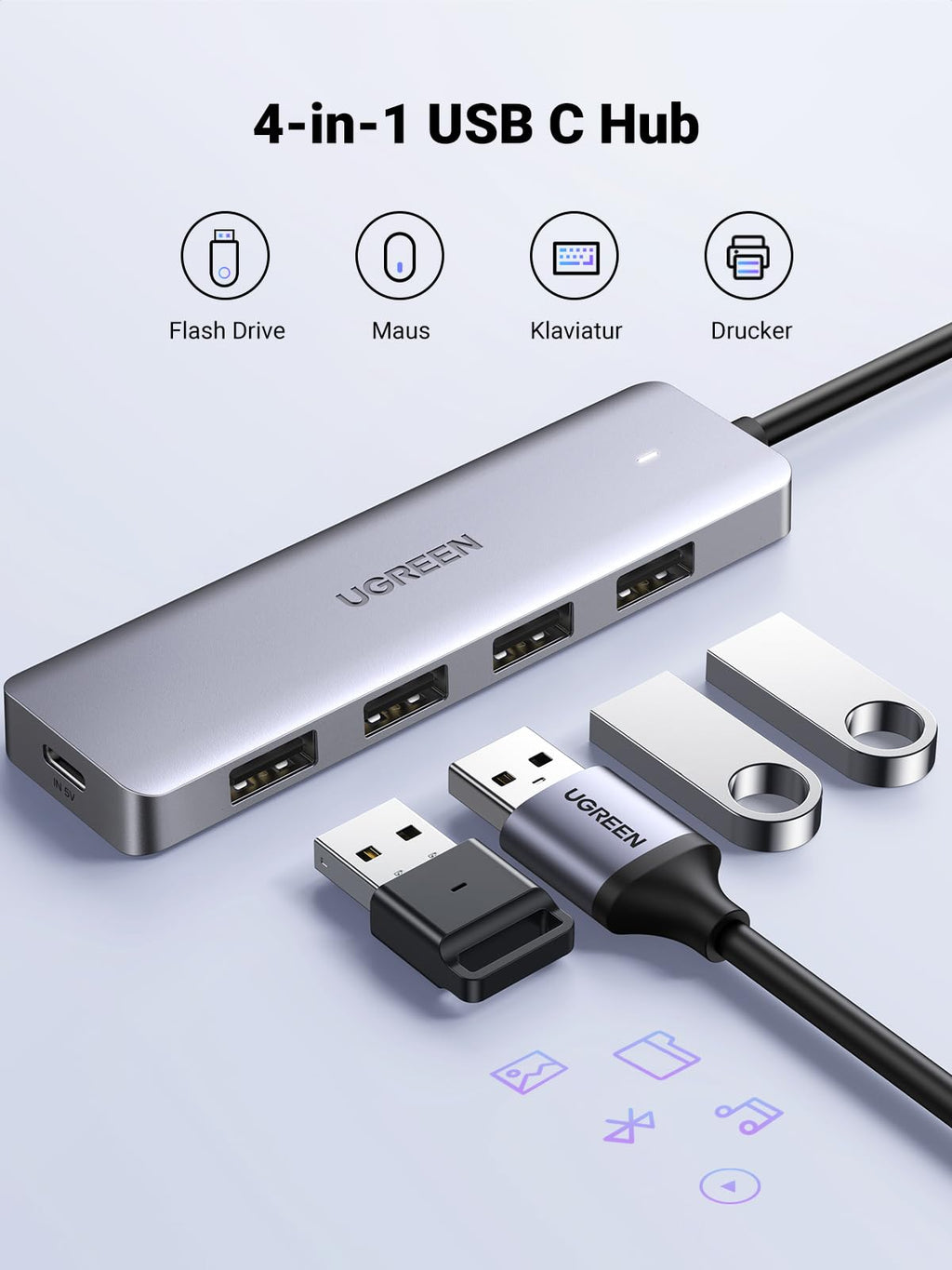 UGREEN USB C Hub mit 4 Ports USB 3.0 OTG Adapter mit Stromversorgung(15cm)