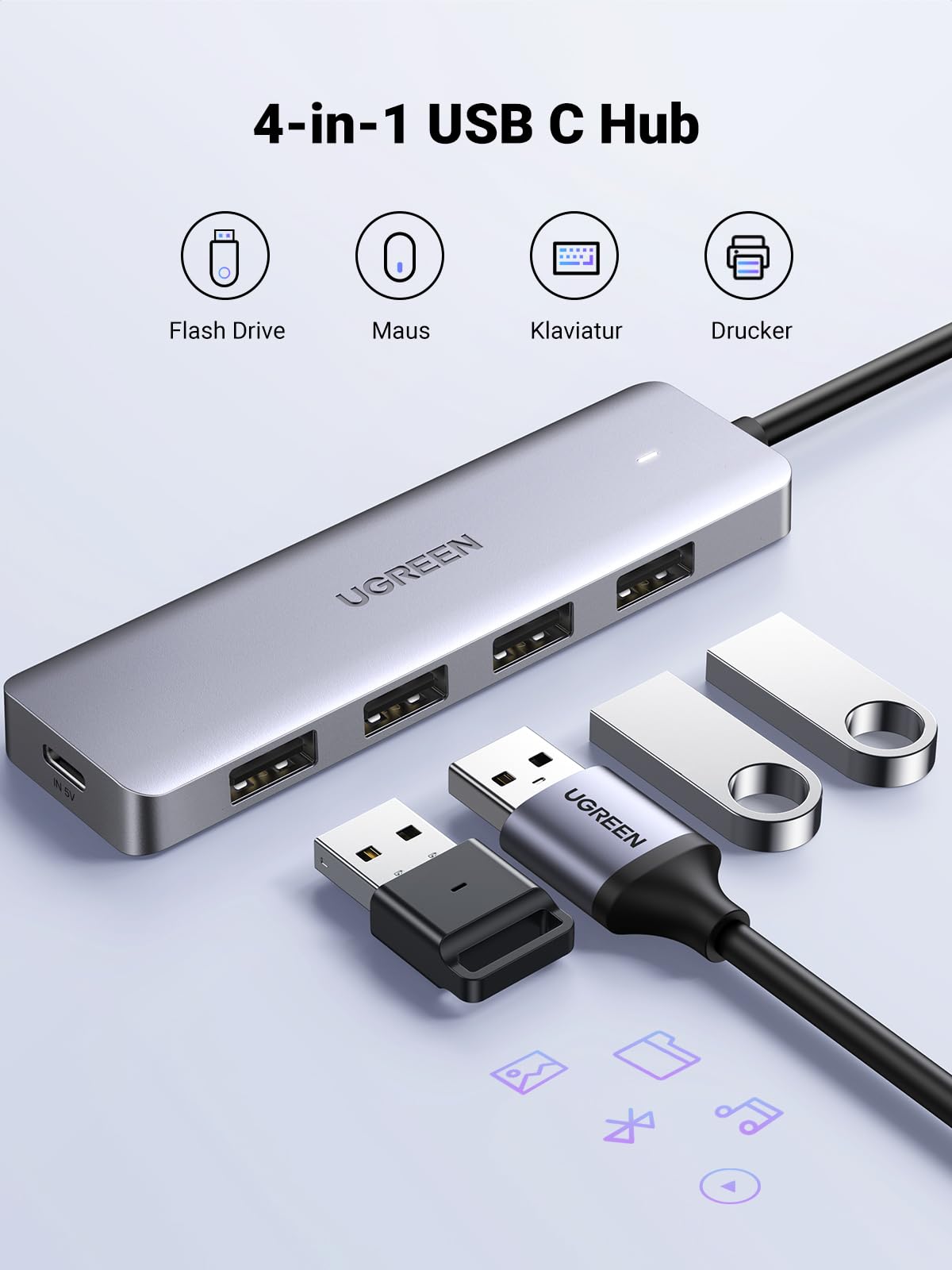 UGREEN USB C Hub mit 4 Ports USB 3.0 OTG Adapter mit Stromversorgung(15cm)