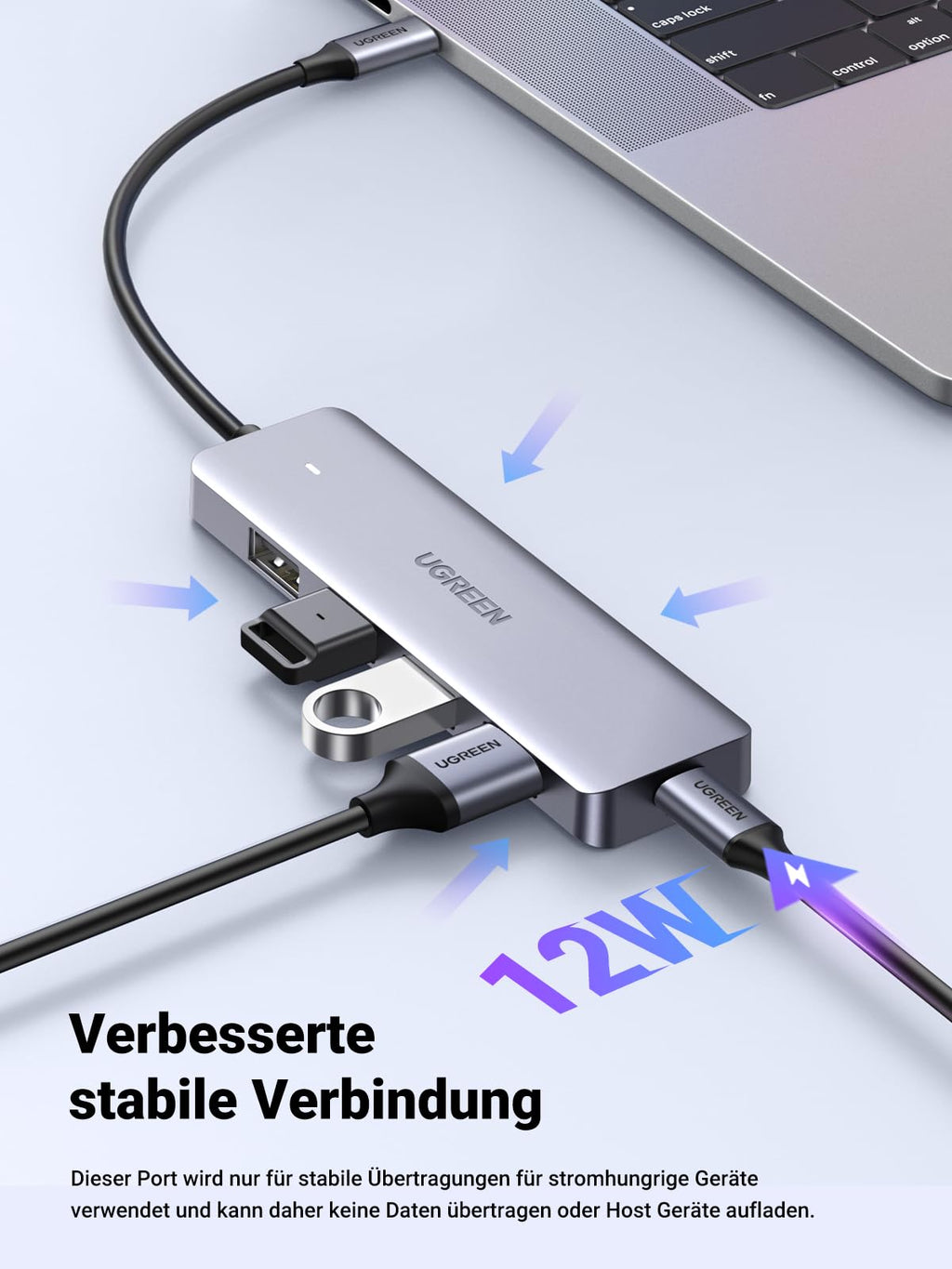 UGREEN USB C Hub mit 4 Ports USB 3.0 OTG Adapter mit Stromversorgung(15cm)