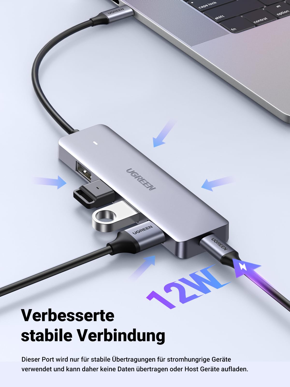 UGREEN USB C Hub mit 4 Ports USB 3.0 OTG Adapter mit Stromversorgung(15cm)