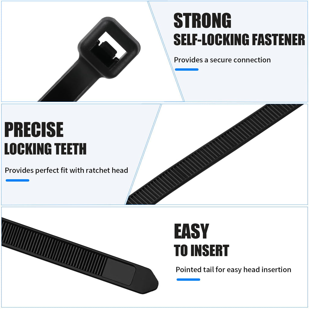 DUNSOO Kabelbinder Set 1000 Stück 100/150/200/250/300mm Schwarz UV Beständig Temperaturbeständig, Chemische Resistenz Cable Ties Heavy Duty Starke Zip Ties