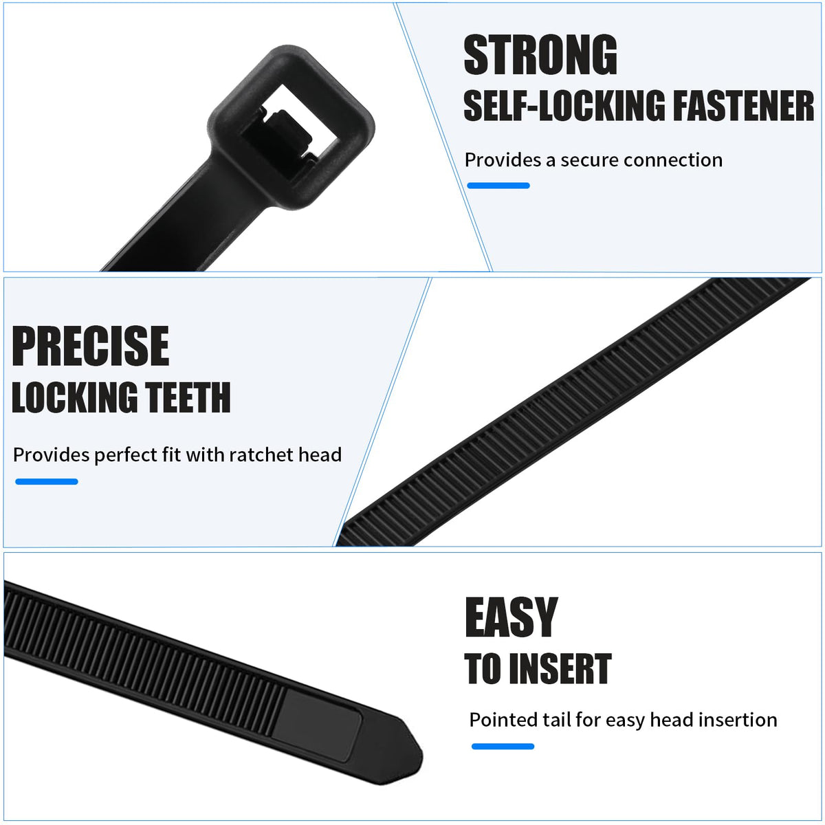 DUNSOO Kabelbinder Set 1000 Stück 100/150/200/250/300mm Schwarz UV Beständig Temperaturbeständig, Chemische Resistenz Cable Ties Heavy Duty Starke Zip Ties