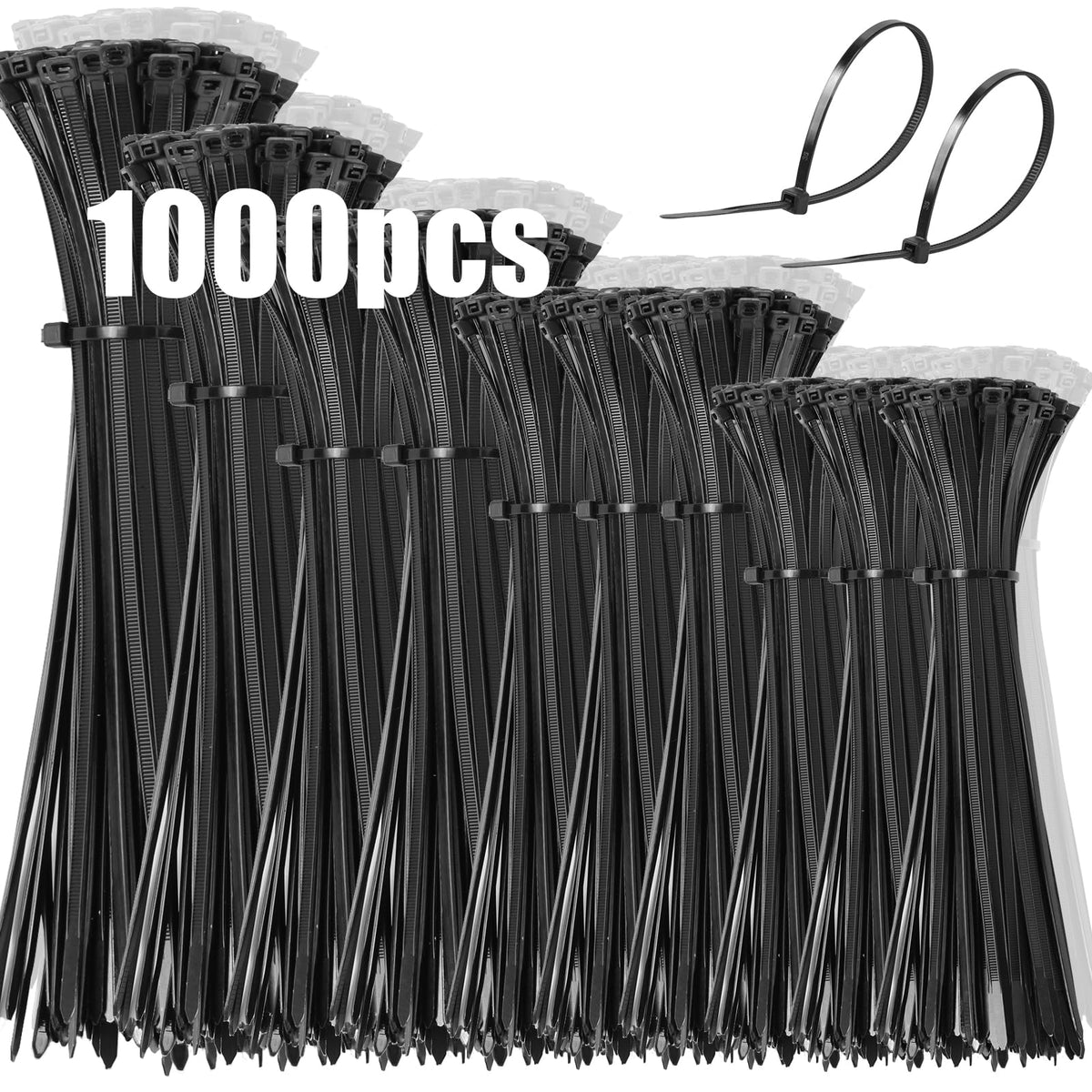 DUNSOO Kabelbinder Set 1000 Stück 100/150/200/250/300mm Schwarz UV Beständig Temperaturbeständig, Chemische Resistenz Cable Ties Heavy Duty Starke Zip Ties