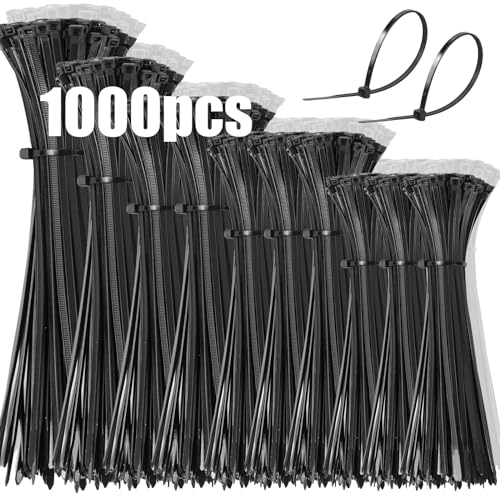 DUNSOO Kabelbinder Set 1000 Stück 100/150/200/250/300mm Schwarz UV Beständig Temperaturbeständig, Chemische Resistenz Cable Ties Heavy Duty Starke Zip Ties