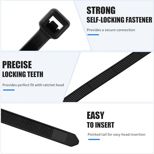 DUNSOO Kabelbinder Set 1000 Stück 100/150/200/250/300mm Schwarz UV Beständig Temperaturbeständig, Chemische Resistenz Cable Ties Heavy Duty Starke Zip Ties