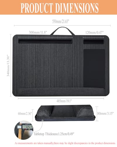 Laptopunterlage 55x34cm für Heim Bett Sofa mit Knietablett mit Kissen,Handgelenkauflage Handyhalter, Laptop Kissen für max 17.3” Notebook, mit mini-klappbarem Gerätehalterr (Schwarz)