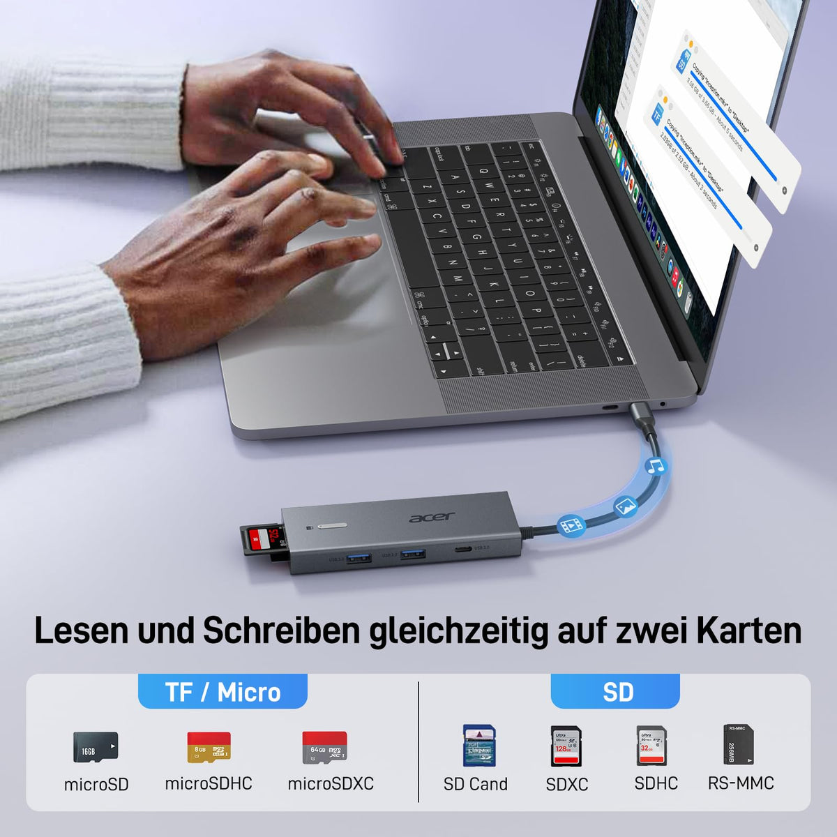 Acer USB C Docking Station Dual HDMI 4K@60Hz, 9IN1 mit 5Gbps Daten, 100W PD
