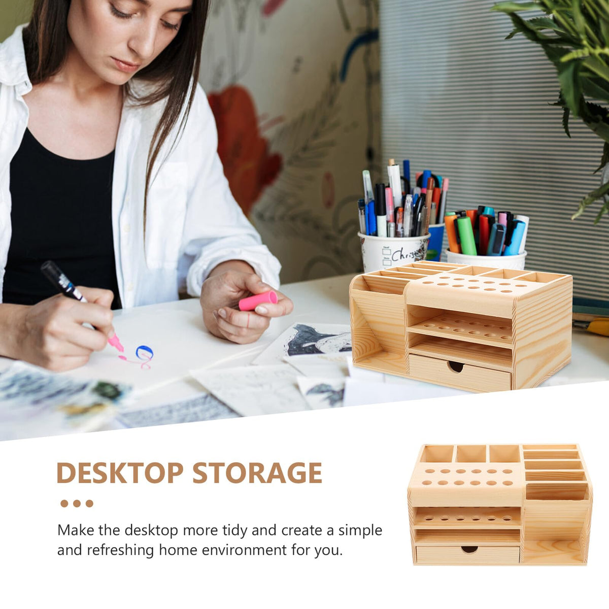 Veemoon Aufbewahrungsbox mit Mehreren Fächern für Büromaterial und Kleinigkeiten Aufbewahrungskoffer aus Langlebigem und Sicheren Material Beige Organizer für Schreibtischutensilien