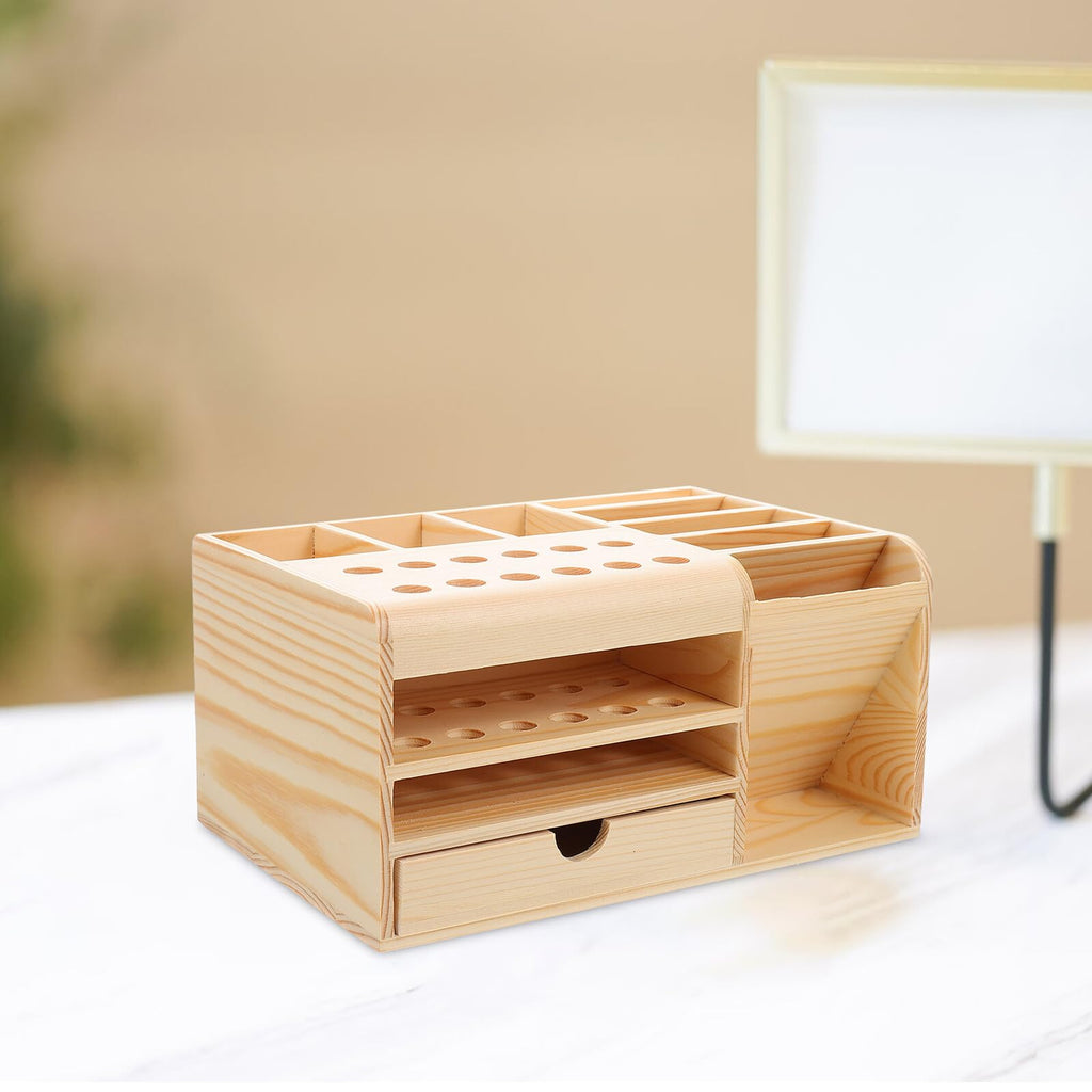 Veemoon Aufbewahrungsbox mit Mehreren Fächern für Büromaterial und Kleinigkeiten Aufbewahrungskoffer aus Langlebigem und Sicheren Material Beige Organizer für Schreibtischutensilien