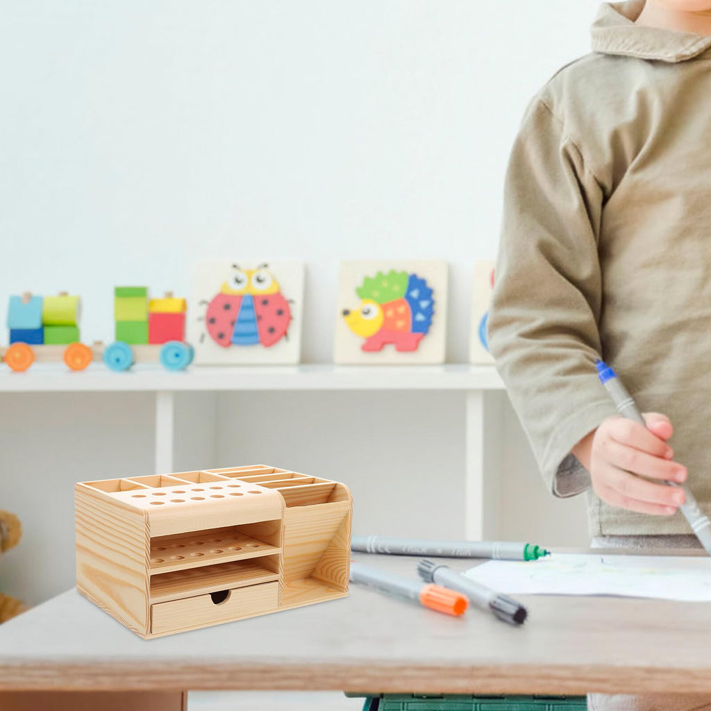 Veemoon Aufbewahrungsbox mit Mehreren Fächern für Büromaterial und Kleinigkeiten Aufbewahrungskoffer aus Langlebigem und Sicheren Material Beige Organizer für Schreibtischutensilien