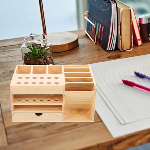 Veemoon Aufbewahrungsbox mit Mehreren Fächern für Büromaterial und Kleinigkeiten Aufbewahrungskoffer aus Langlebigem und Sicheren Material Beige Organizer für Schreibtischutensilien